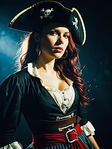 Dramatic Woman in Pirate Costume Waist Up Cosplay Portrait