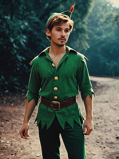 Man in Disney Peter Pan Costume Cinematic Realism Outdoors