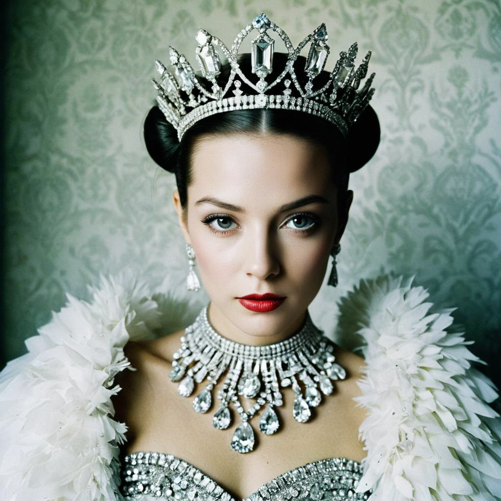 Regal Woman with Crystal Tiara and Feathered Garment Regal Woman with Crystal Tiara and Feathered Garment