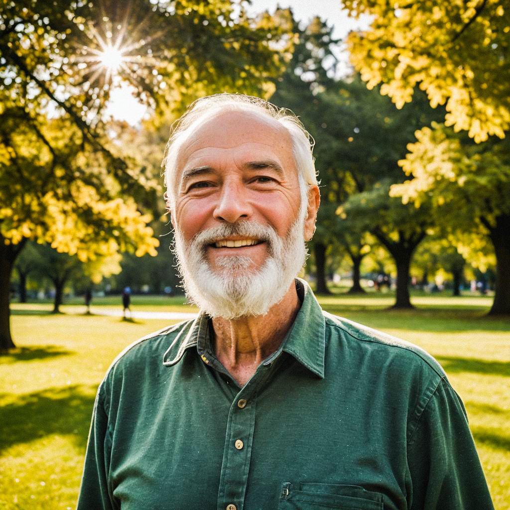 Joyful Older Man in Autumn Park