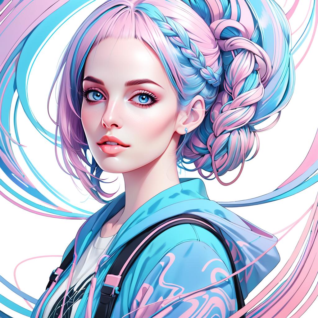 Young Woman with Blue Eyes in Hoodie - Anime Style