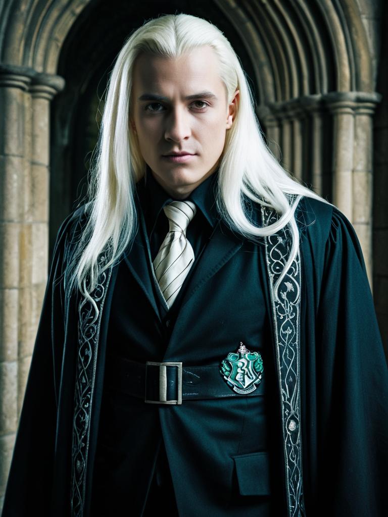 Photorealistic Man in Harry Potter Lucius Malfoy Villain Costume