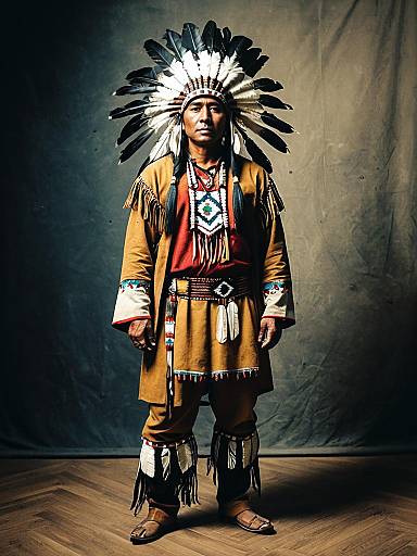 Man in American Indian Native Costume Full Body Cosplay Photo Realistic