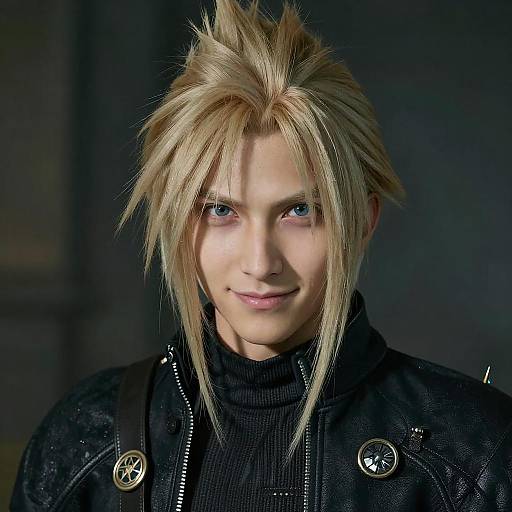 Gen Z Young Man with Spiky Blonde Hair Wearing Edgy Black Leather Jacket