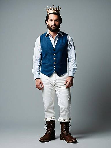 Man in Cinderella Man Costume Wearing Crown and Blue Vest