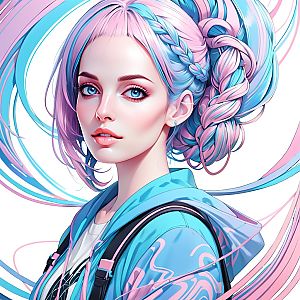 Young Woman with Blue Eyes in Hoodie - Anime Style