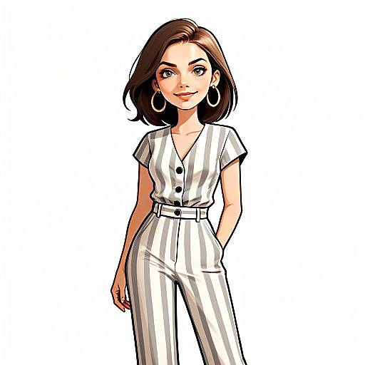 Stylish Woman in Casual Striped Jumpsuit Digital Illustration