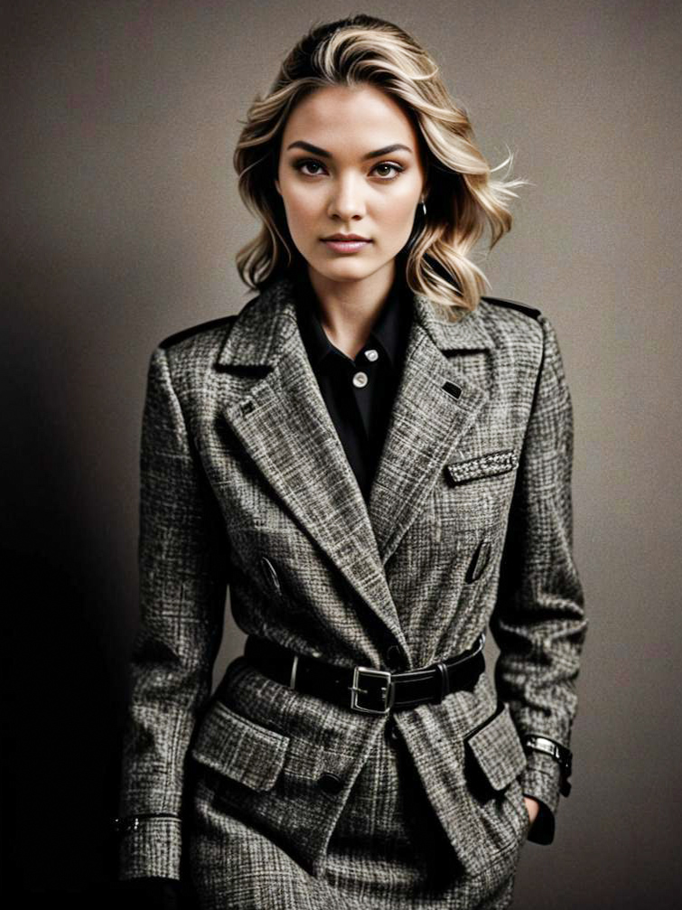 Confident Woman in Tailored Gray Suit