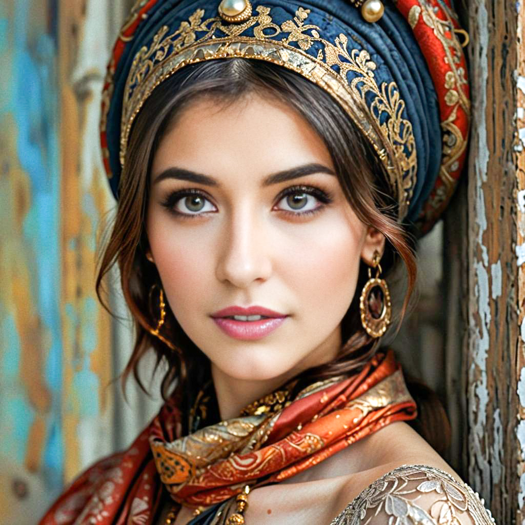 Elegant Woman in Traditional Attire with Headpiece