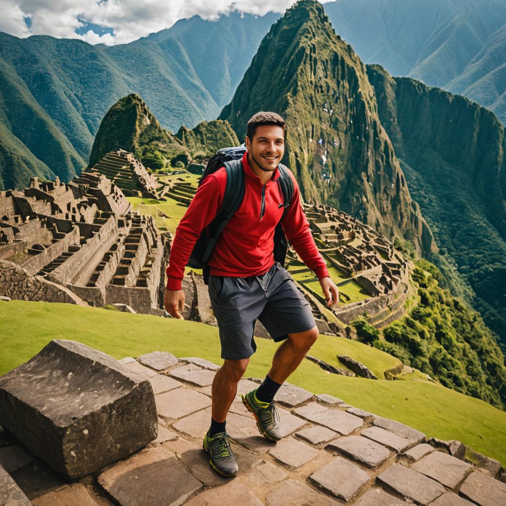 Adventurous Man at Machu Picchu