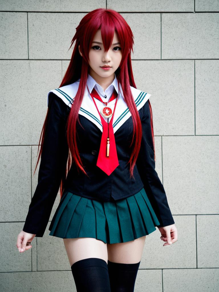 Realistic Shakugan no Shana Cosplay with Red Hair and School Uniform