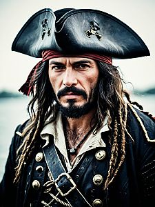 Photorealistic Rugged Pirate Man in Detailed Cosplay Costume Portrait