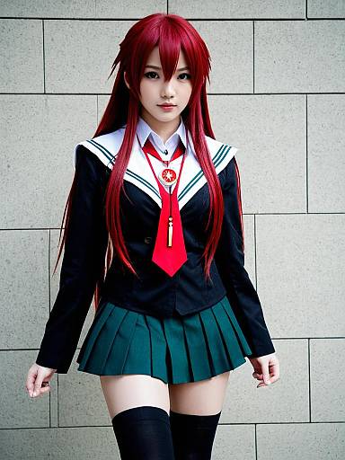 Realistic Shakugan no Shana Cosplay with Red Hair and School Uniform