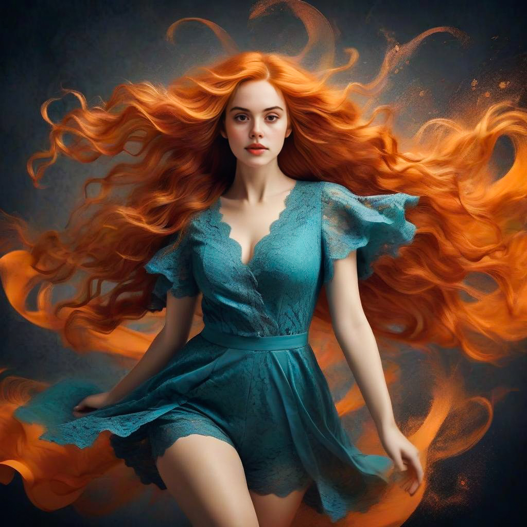 Portrait of a Young Woman with Red Hair in Teal Dress