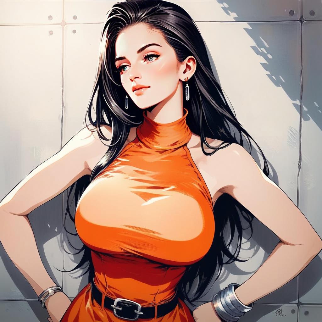 Elegant Woman in Orange Dress Elegant Woman in Orange Dress