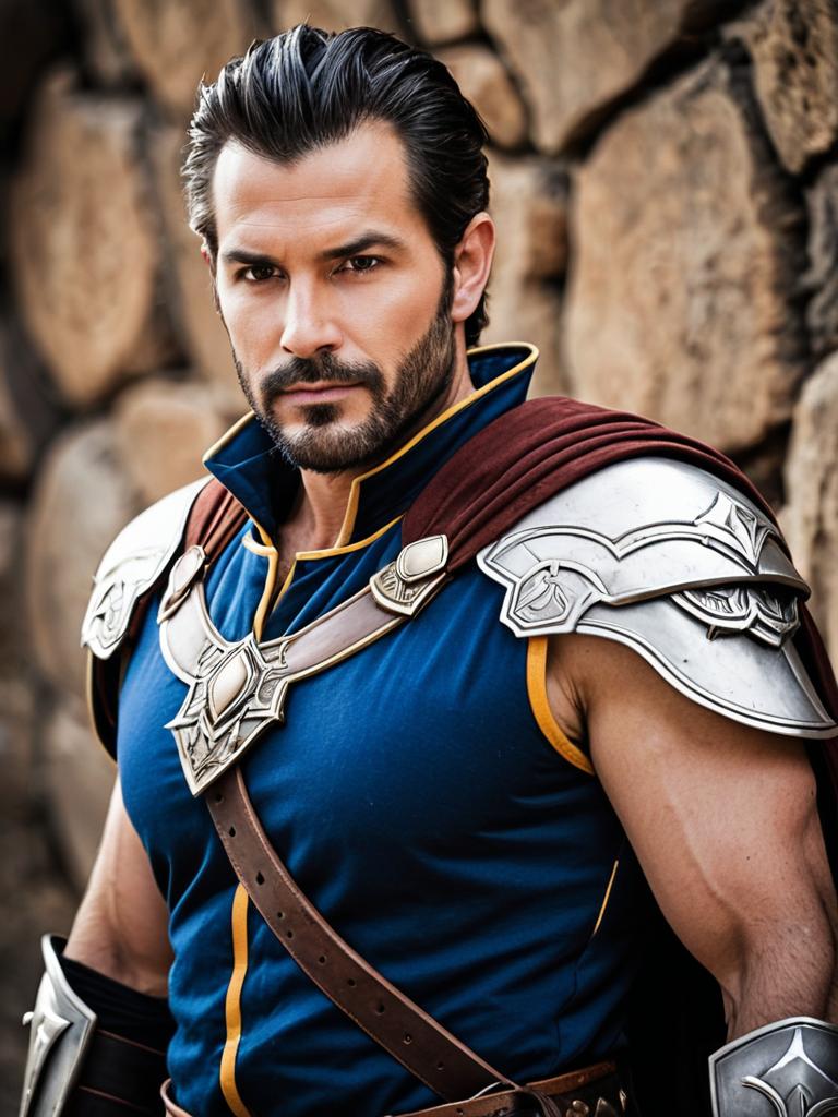 Male Adventurer in Fantasy Armor with Cape and Shoulder Guards