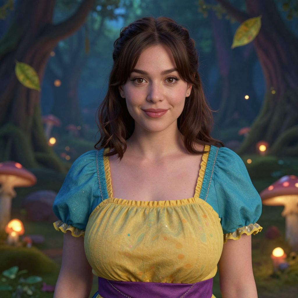 Young Woman in Vintage Fairy Tale Dress in Enchanted Forest