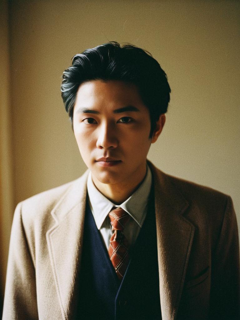 Portrait of Man in Classic Beige Coat and Tie