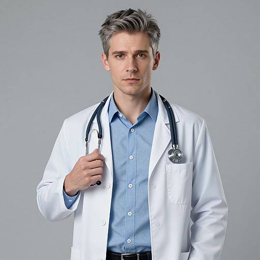Portrait of Confident Male Doctor in Lab Coat with Stethoscope