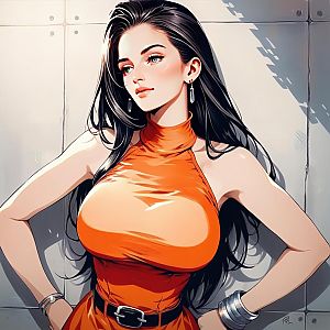 Elegant Woman in Orange Dress