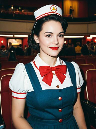 Retro Woman in Cinema Usherette Costume Portrait at Vintage Theater