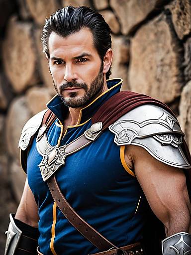 Male Adventurer in Fantasy Armor with Cape and Shoulder Guards