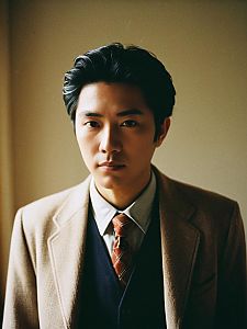 Portrait of Man in Classic Beige Coat and Tie