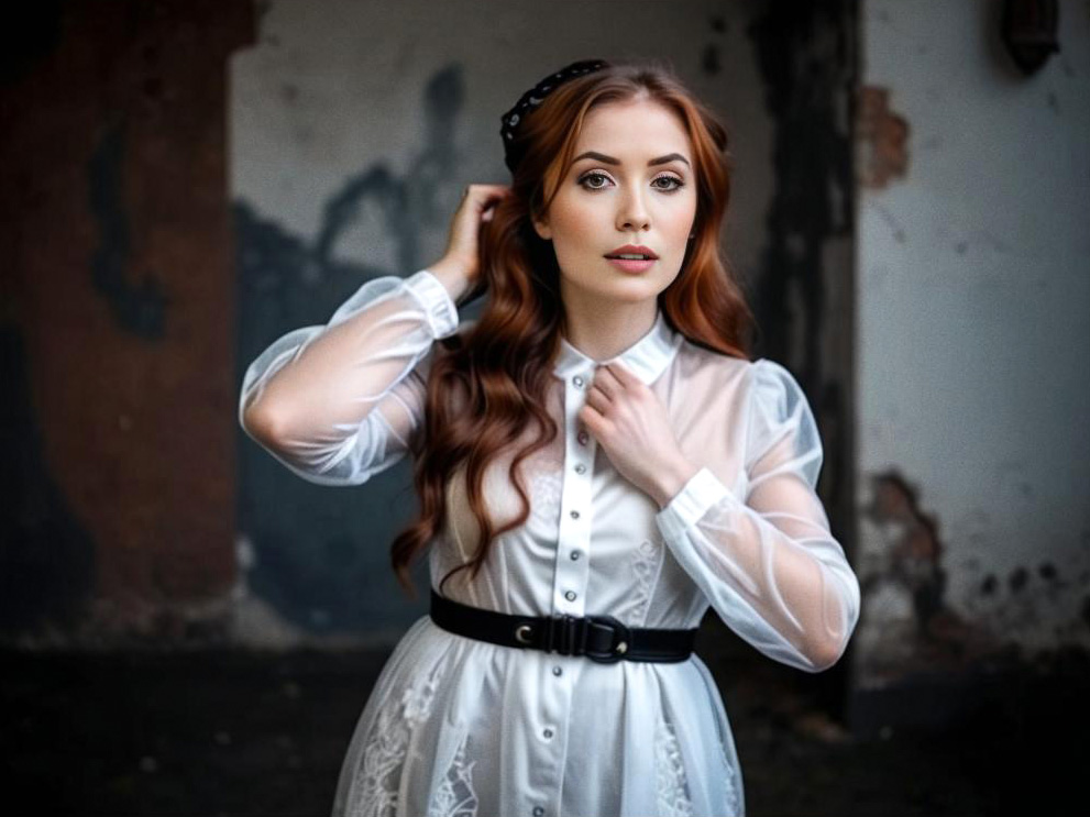 Elegant Woman in Sheer White Dress