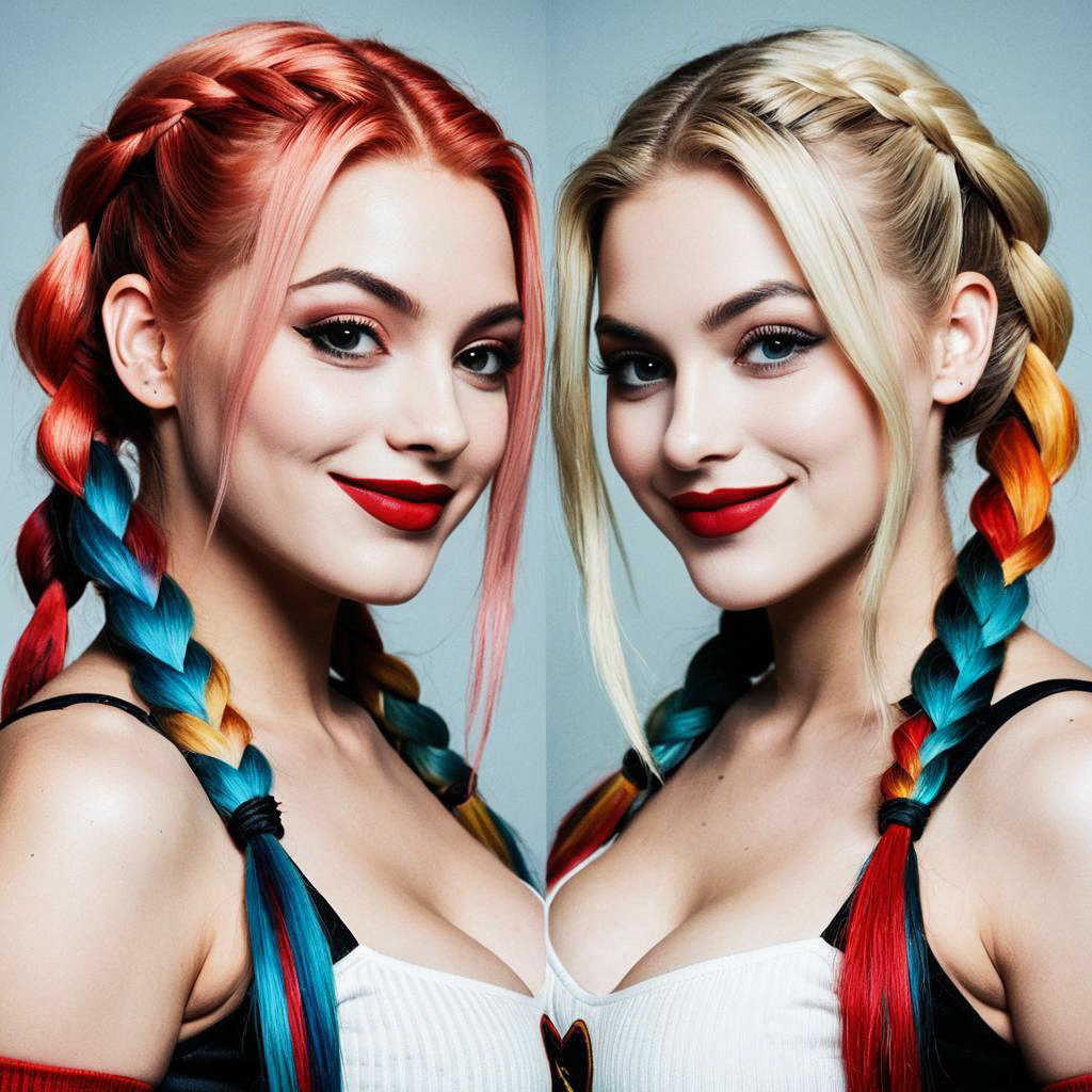 Vibrant Portrait of a Young Woman with Rainbow Braids Vibrant Portrait of a Young Woman with Rainbow Braids