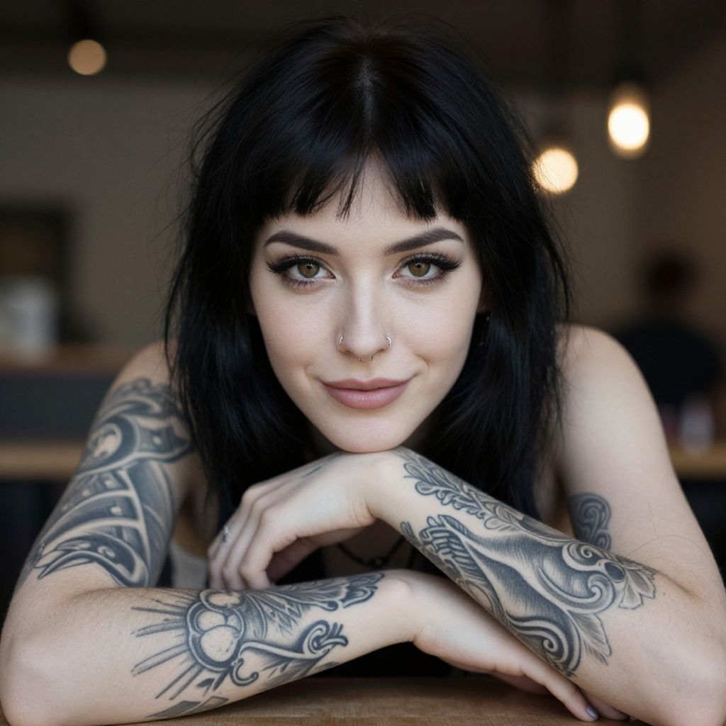 Confident Young Woman with Tattoos and Piercings Relaxing Indoors