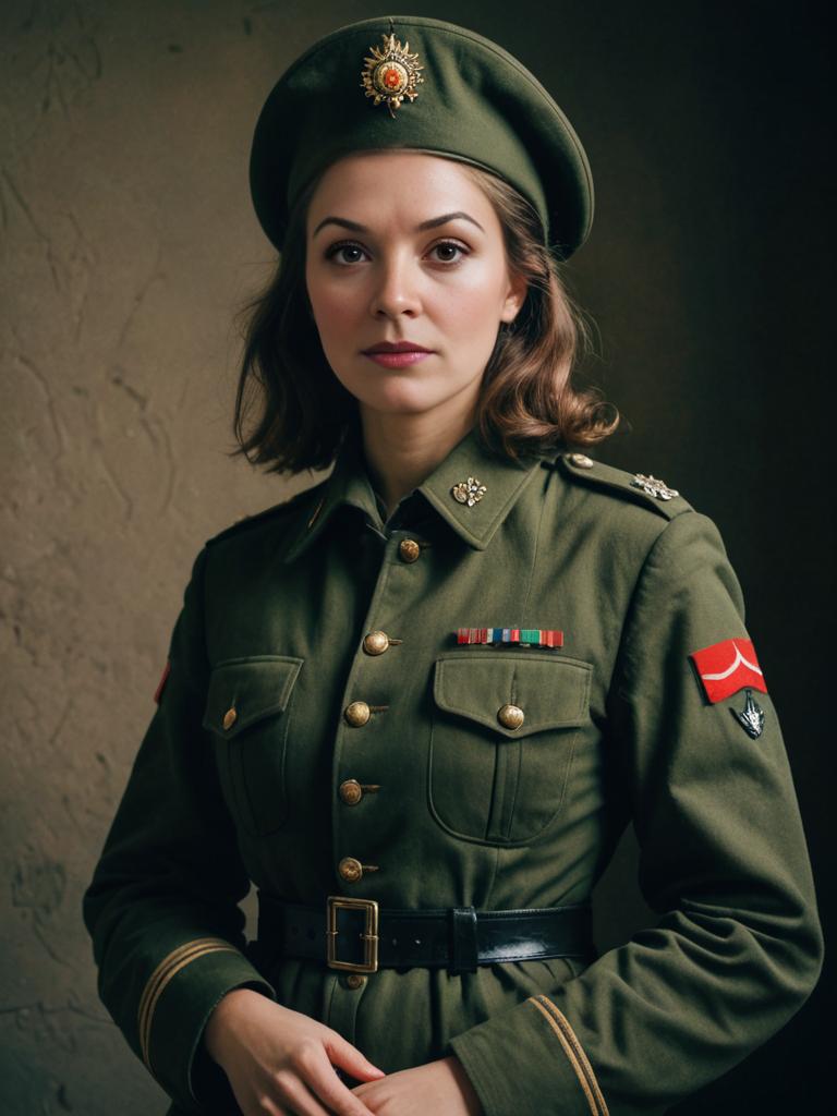 Poised Female in Military Uniform with Rembrandt Lighting