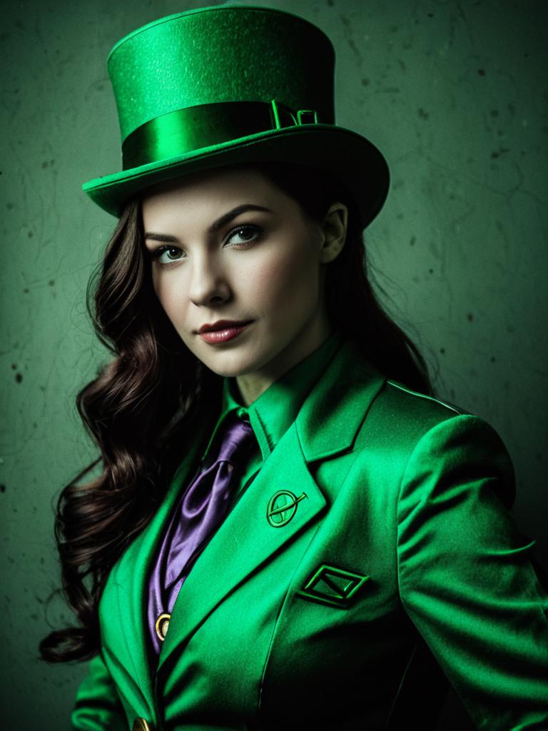 Woman in Riddler Costume Waist Up Editorial Cosplay Portrait