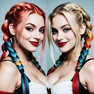 Vibrant Portrait of a Young Woman with Rainbow Braids