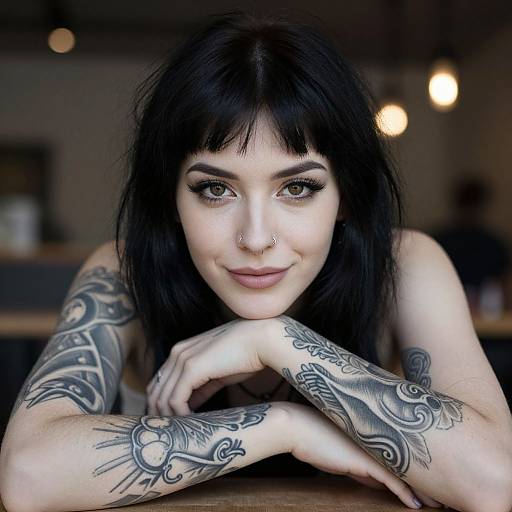 Confident Young Woman with Tattoos and Piercings Relaxing Indoors