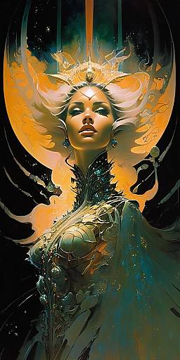 Fantasy Portrait of Regal Woman in Ethereal Armor with Glowing Crown