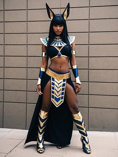 Anubis Mythology Inspired Woman Cosplay in Black and Gold Costume