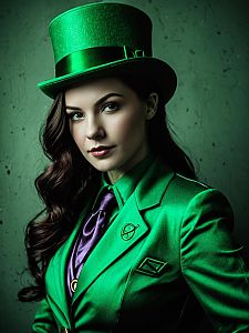 Woman in Riddler Costume Waist Up Editorial Cosplay Portrait