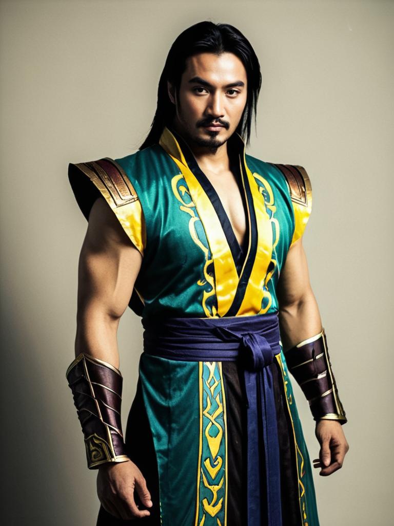 Realistic Shang Tsung Cosplay Costume on Man in Martial Arts Style