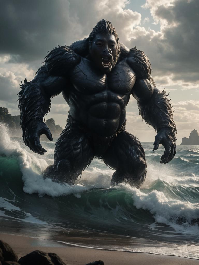 King Kong Emerging from the Sea - Fantasy Art