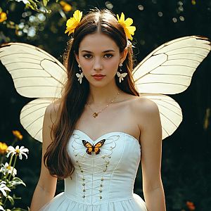 Fairy Aesthetic Woman in Corset Dress with Butterfly Wings