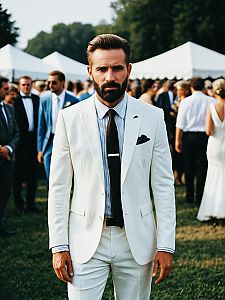 Man in Summer Wedding Outfit at Outdoor Fashion Event