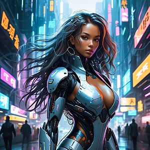 Futuristic Woman in Cyberpunk City