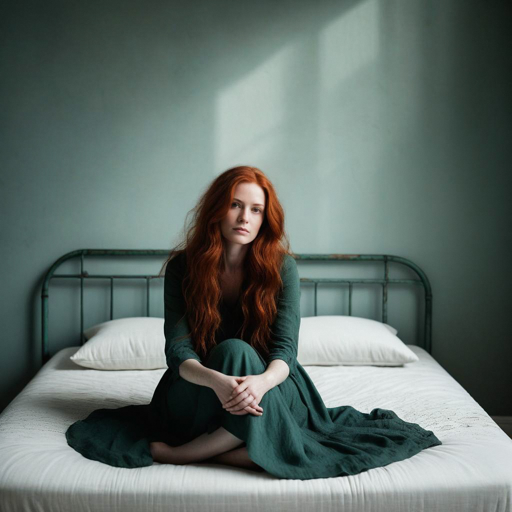 Red-haired Woman in Minimalistic Bedroom