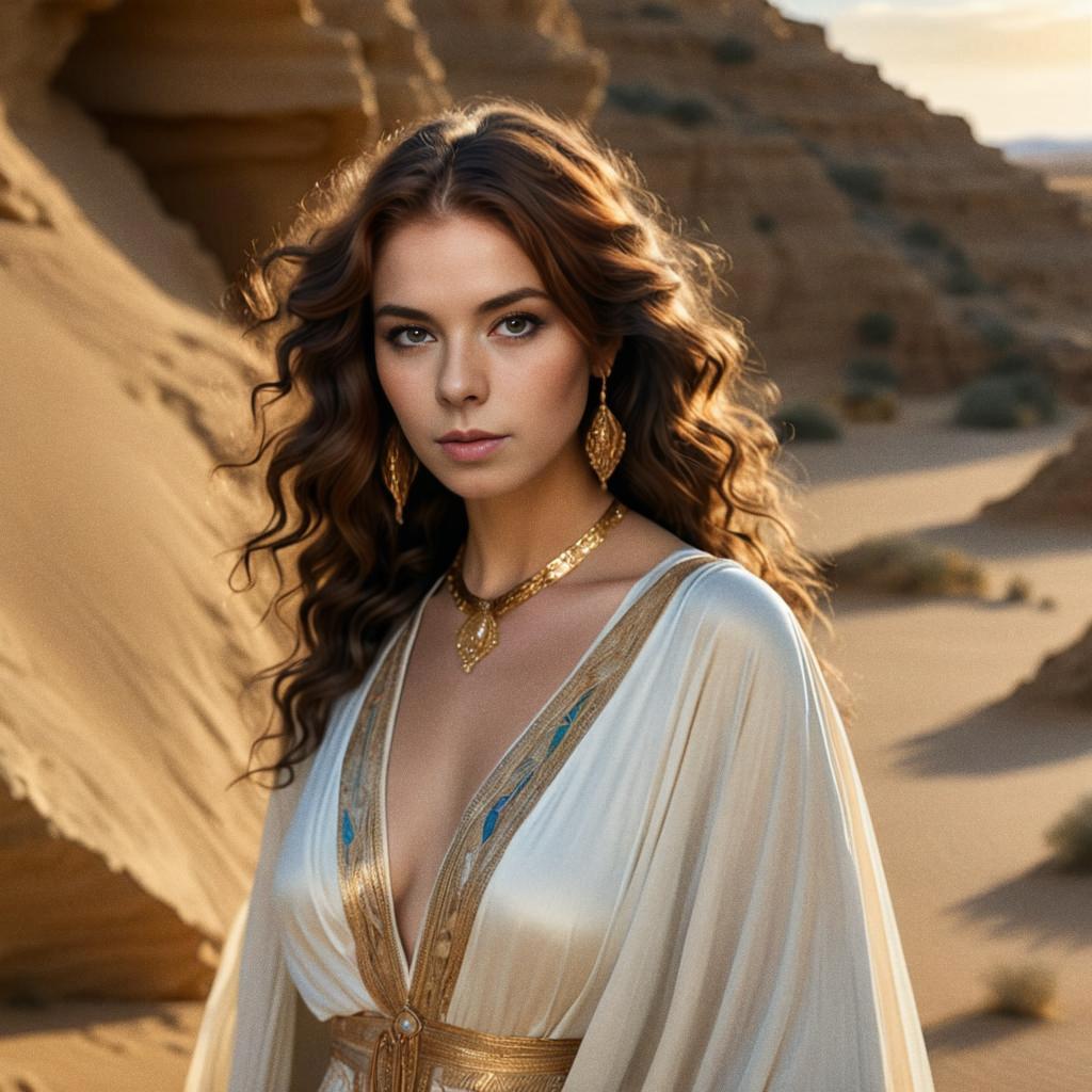 Elegant Woman in White Gown at Desert Dunes