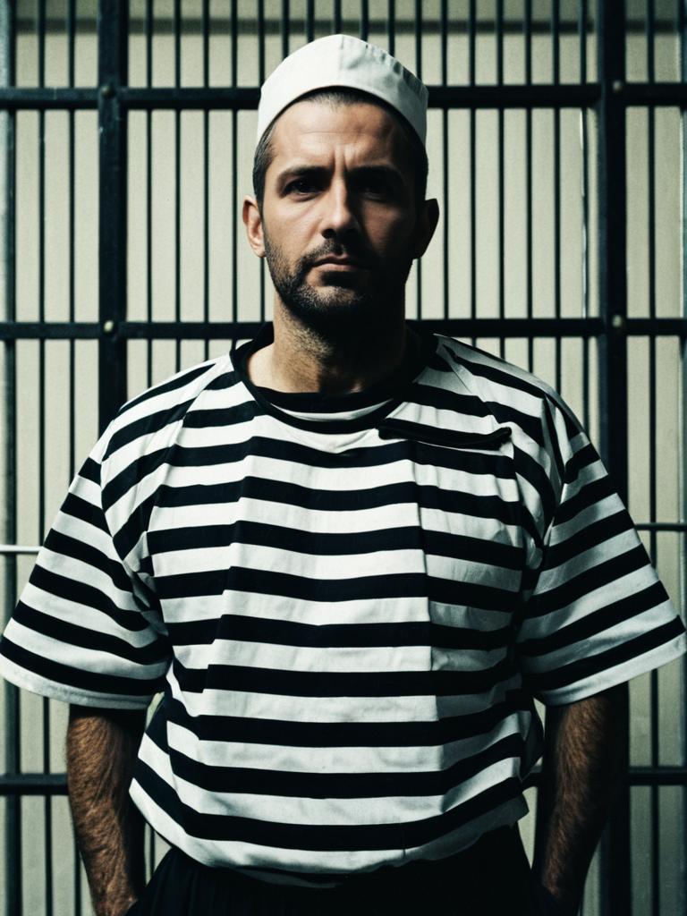 Man in Classic Prison Costume Waist-Up Editorial Photo