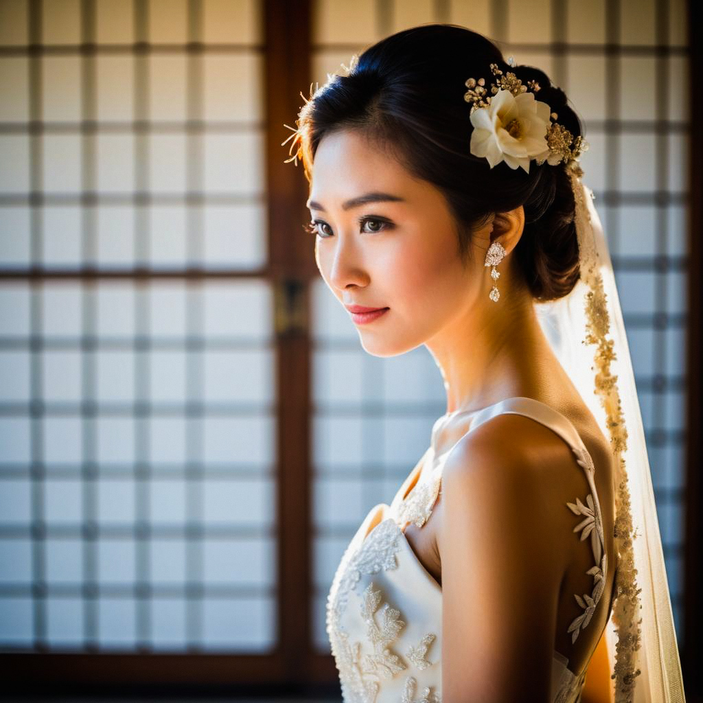 Elegant Bride in Lace Wedding Dress