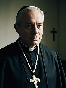 Dramatic Portrait of Man in Catholic Priest Costume with Cinematic Realism