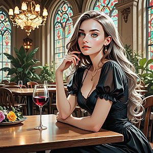 Elegant Woman with Blonde Hair in Vintage Room