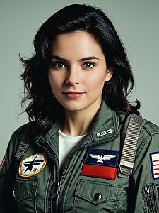 Photorealistic Studio Headshot of Woman in Top Gun Pilot Costume Cosplay