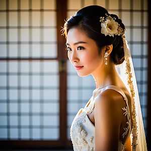 Elegant Bride in Lace Wedding Dress